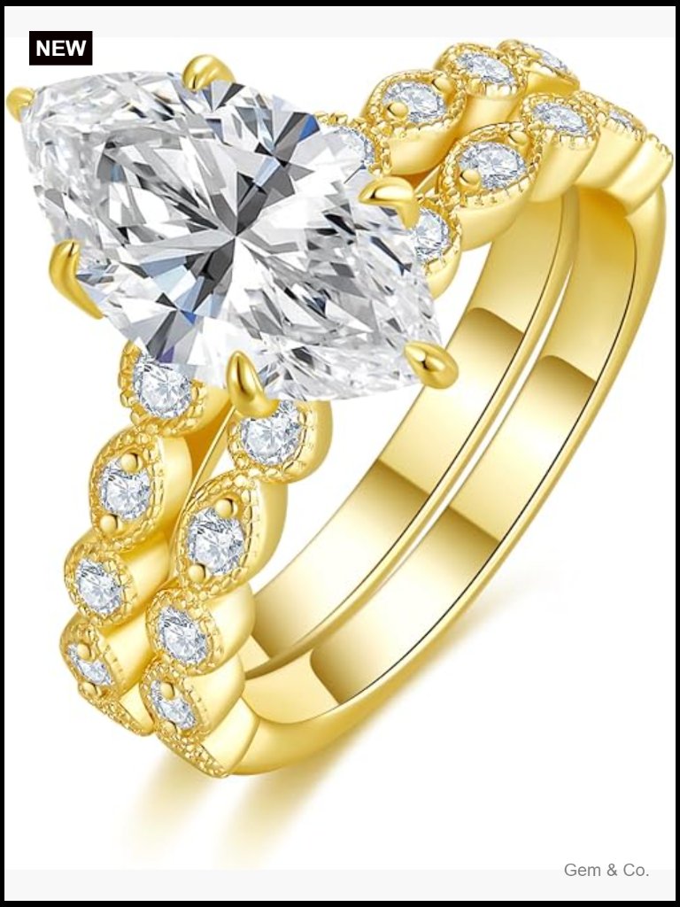 Vintage Marquise Cut Moissanite Engagement Ring Set 4ct Bridal Set